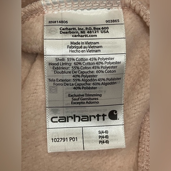 Carhartt Relaxed Fit Midweight Logo Sleeve Hoodie in Dusty Rose Pink Size Small - Picture 8 of 8